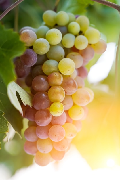 Eine Weintraube für den Weinanbau auf einer Traubenfarm im Sommer unter Sonnenschein Landwirtschaft und ...