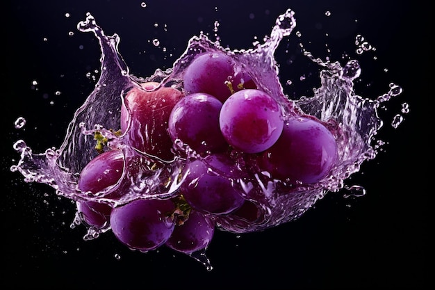 Eine Weintraube wird in einen Wassertropfen geworfen.