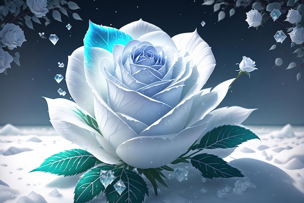 Eine weiße Blume mit einer blauen Feder