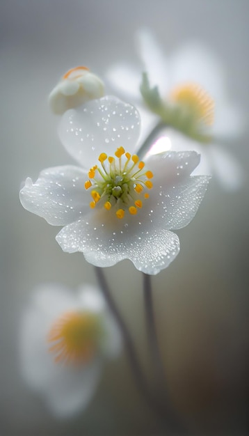 Eine weiße Blume mit gelber Mitte und einer gelben Mitte.