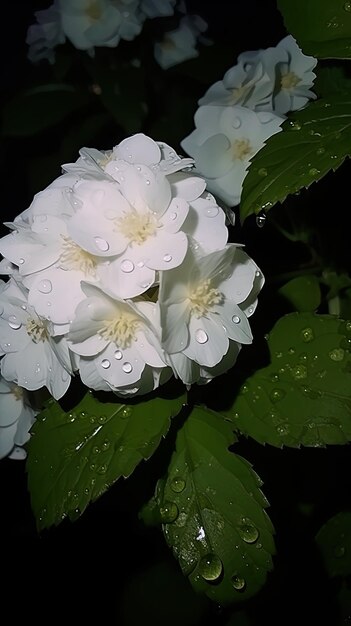 eine weiße Blume mit Wassertropfen darauf