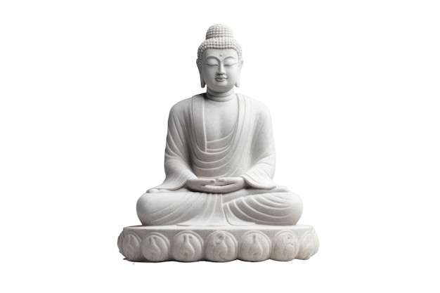 Eine weiße Buddha-Statue mit dem Wort Buddha darauf