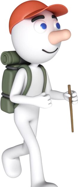 eine weiße Figur mit einem grünen Rucksack und einem Bleistift darauf