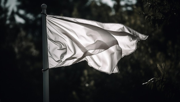 Eine weiße Flagge mit dem Wort Frieden darauf