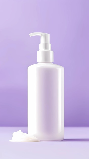 Eine weiße Flasche Lotion liegt auf einer violetten Oberfläche