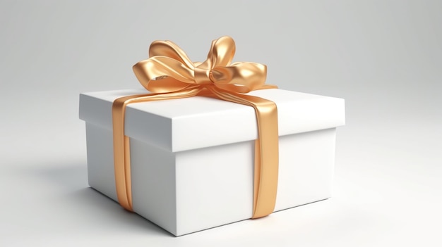 Eine weiße Geschenkbox mit goldener Schleife und goldenem Band