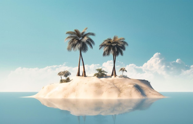 Eine weiße Insel mit zwei Palmen