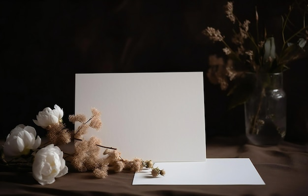 Eine weiße Karte mit einem Blumenstrauß darauf neben einer Karte mit der Aufschrift "weiße Blumen".