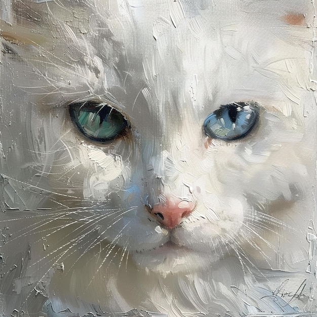 eine weiße Katze mit blauen Augen und grünen Augen