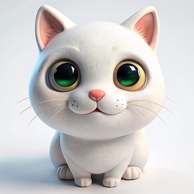 eine weiße Katze mit grünen Augen und einer rosa Nase