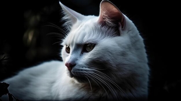 Foto eine weiße katze mit schwarzem hintergrund