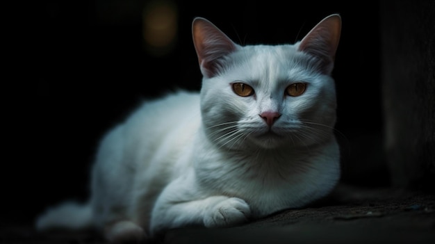 Foto eine weiße katze mit schwarzem hintergrund