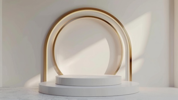 eine weiße Lampe mit einem goldfarbenen Schatten steht auf einem weißen Tisch