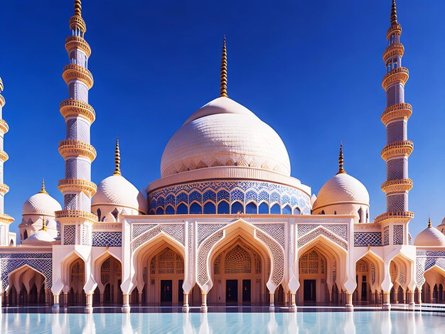 Eine weiße Moschee mit einem blauen Himmel im Hintergrund Moschee mit Himmel Generative Ai