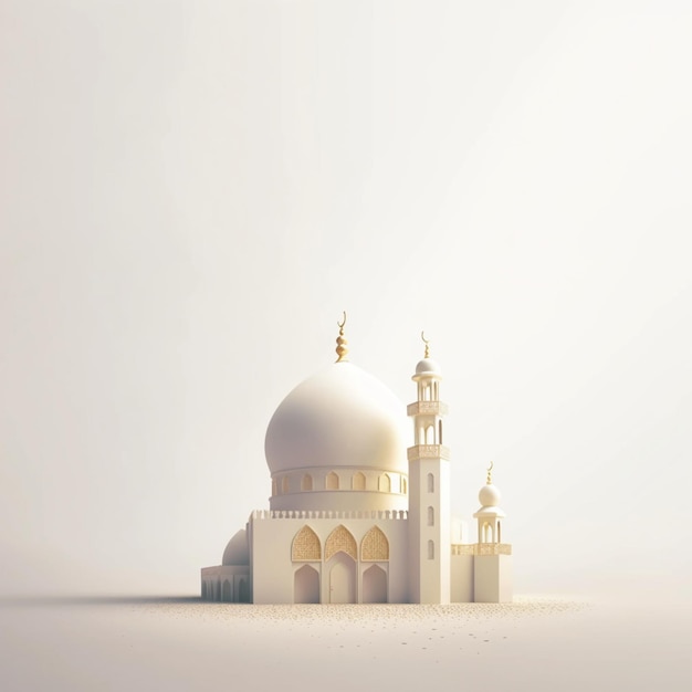 Eine weiße Moschee mit weißgoldenem Hintergrund