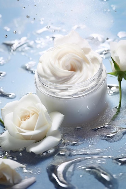eine weiße Rose in einer Schüssel mit Eiswasser.