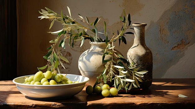 Eine weiße Schale mit Oliven steht neben einer Schale mit Oliven.