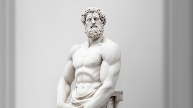 Eine weiße Statue eines bärtigen Mannes. Generative KI
