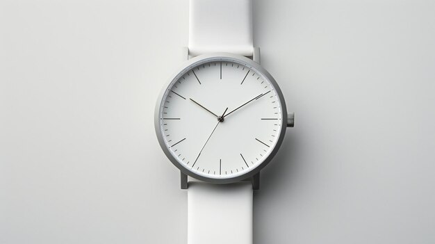 Eine weiße Uhr mit weißem Zifferblatt und weißem Armband.