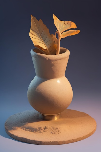 Eine weiße Vase mit einem Blatt darin, die auf einem Tisch steht.
