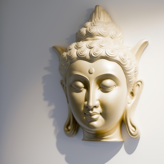 Eine weiße Wandskulptur eines Gesichts mit Gautama-Buddha-Kopf als Wandgemälde für Heimdekoration usw. Ai erstellt