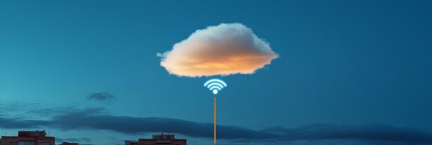Eine weiße Wolke mit einem leuchtenden Wi-Fi-Symbol darunter, das das Konzept des Cloud-Computing symbolisiert