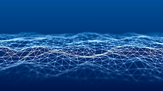 Eine Welle von Punkten und Linien der Netzwerkverbindung Technologischer Hintergrund 3D-Rendering
