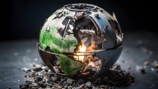 Foto eine weltglobe aus glas mit einem feuer im inneren