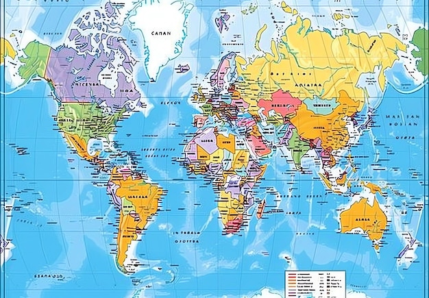eine Weltkarte mit vielen Ländern, einschließlich der Welt