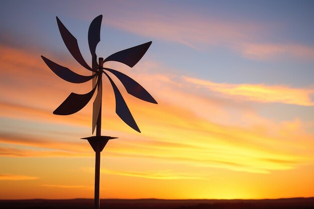 Eine Windrichtungsfahne im leuchtenden Sonnenuntergang