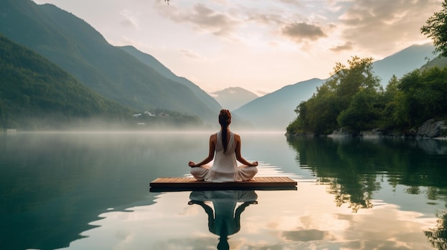 Eine wohltuende Yoga-Sequenz an einem ruhigen See, die die Ruhe und Gelassenheit widerspiegelt, die man während dieser Zeit erlebt