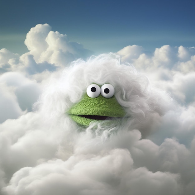 Eine Wolke, die aussah wie Kermit die Froschwolke aus wellenförmigen flauschigen Wolken am Himmel umgeben
