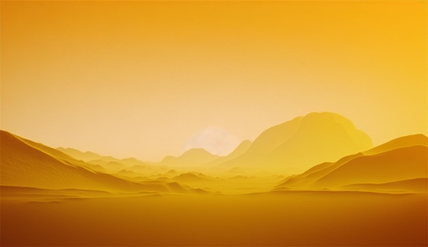Eine Wüste mit Bergen und der Sonne