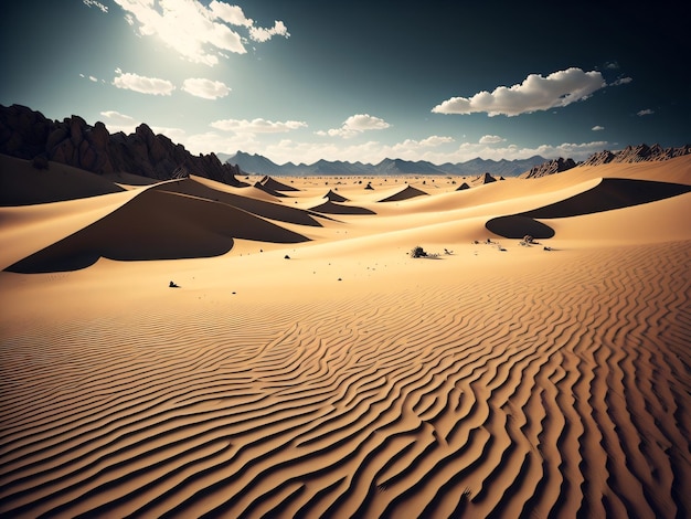 Eine Wüste mit Sanddünen und einem bewölkten Himmel