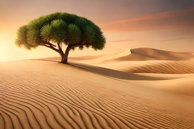 Eine Wüstenlandschaft mit einem Baum in der Mitte