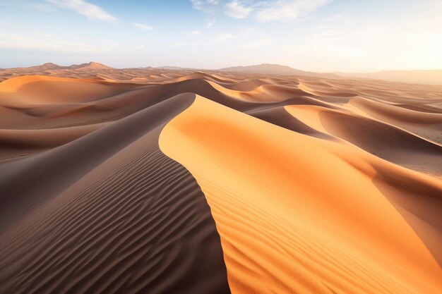 Eine Wüstenlandschaft mit Sanddünen und blauem Himmel