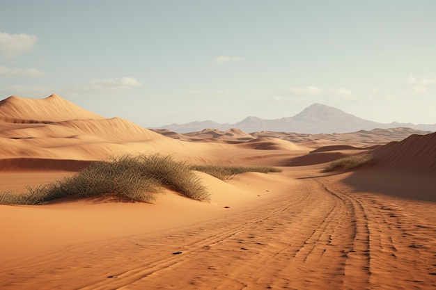 Eine Wüstenstraße, die im fernen Sand verschwindet d 00173 00