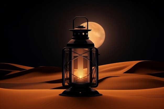 Eine Wüstenszene mit einer Laterne mitten in der Wüste
