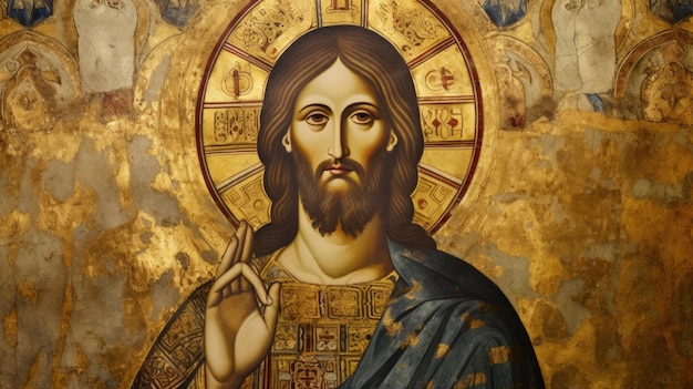 Eine wunderschön detaillierte byzantinische Kunstdarstellung von Jesus Christus