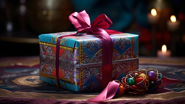 Eine wunderschön verpackte Geschenkbox mit festlicher Schleife