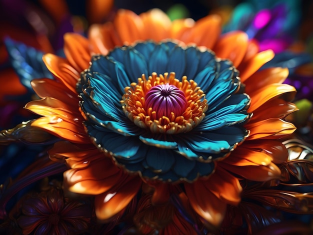 Eine wunderschön zusammengesetzte Blume liegt flach und zeigt eine Vielzahl farbenfroher Blüten, die kunstvoll angeordnet sind.
