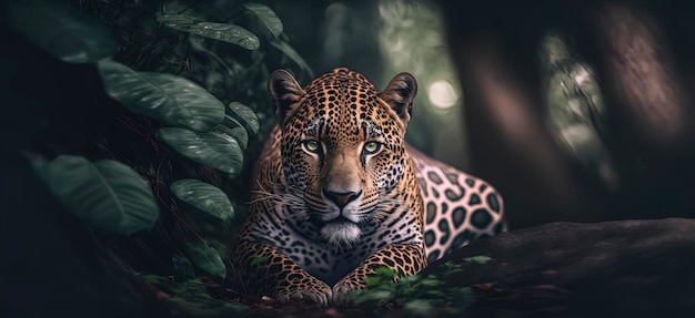 Eine wunderschöne Fotografie eines Jaguars in einer generativen KI im Dschungel