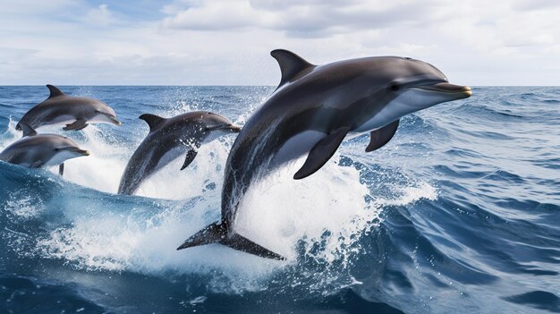 Eine wunderschöne Gruppe von Delfinen springt aus dem Meer