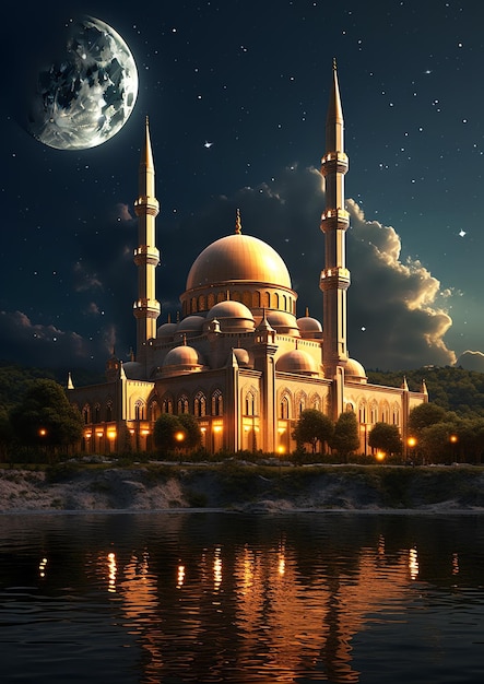 Eine wunderschöne islamische Moschee mit Sternenhimmel