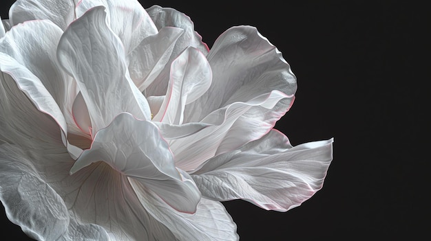 Eine wunderschöne weiße Blume mit zarten Blütenblättern Die Ränder der Blükenblätter sind weich rosa