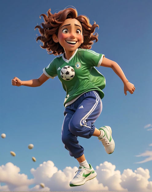 eine Zeichentrickfigur in einem grünen Hemd und blauen Hosen, die durch die Luft läuft