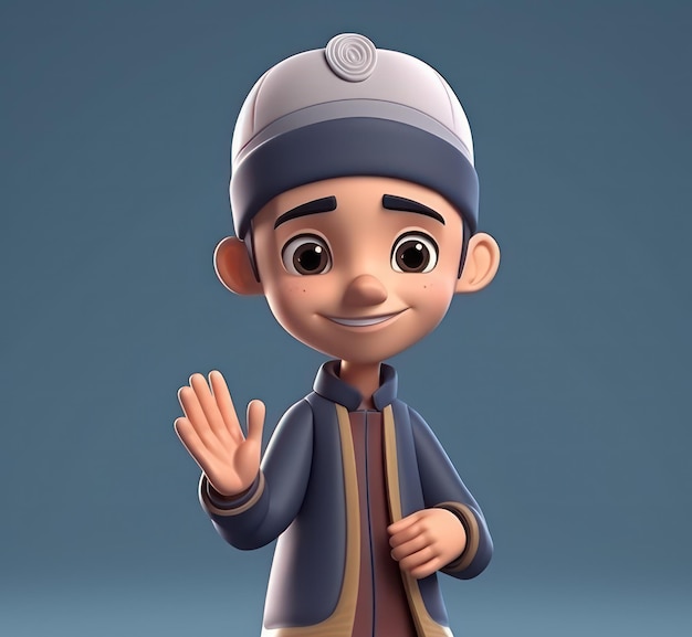 Eine Zeichentrickfigur mit blauer Jacke und Hut, die sagt: "Ich bin ein Junge".