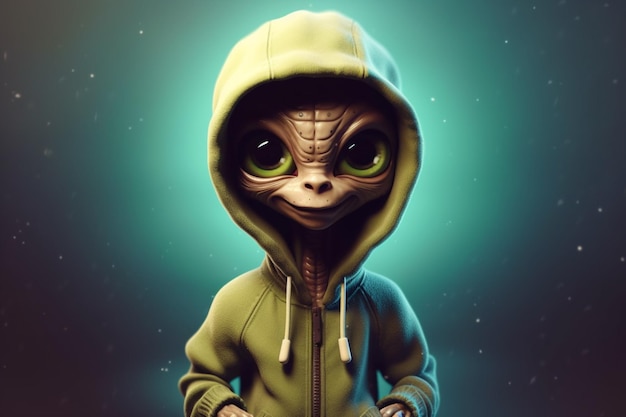 Foto eine zeichentrickfigur mit einem kapuzenpullover, auf dem „alieno“ steht