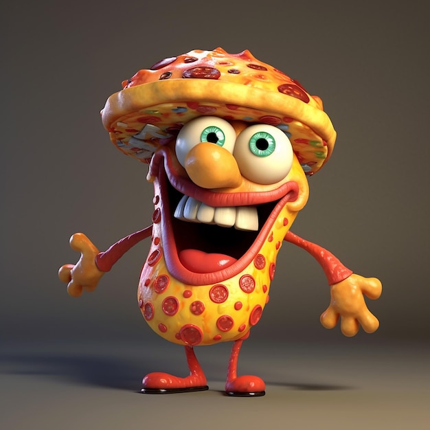 Eine Zeichentrickfigur mit einem Pilz auf dem Kopf und einem Lächeln auf dem Gesicht.