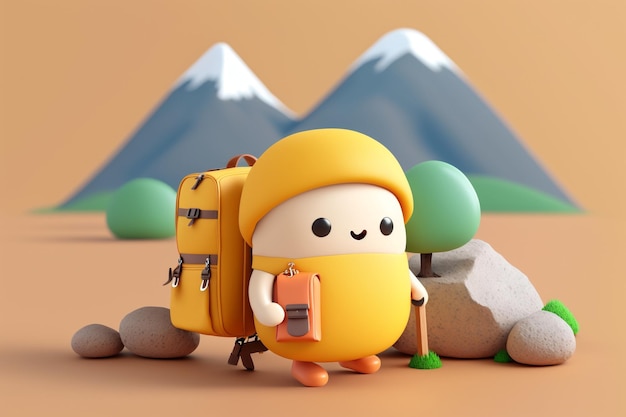 Eine Zeichentrickfigur mit einem Rucksack und einem Rucksack.